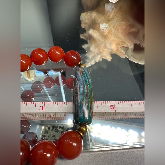 CARNELIAN + OCEAN JASPER NATURAL STONES BRACELET size 7 - Picture 8 of 12
